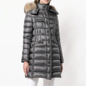 Moncler hermifur fitted puffer coat with removable fur hood